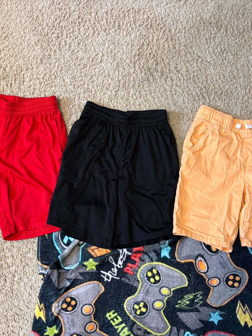 Kids Elastic Waist Casual Shorts - Red, Black, Peach
